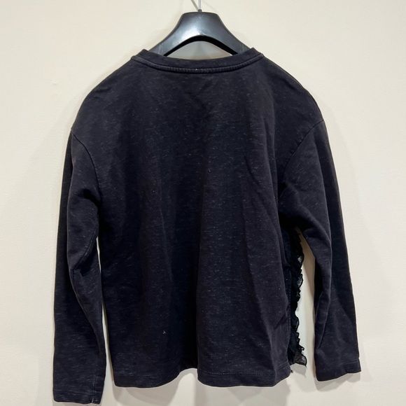 Zara Black Speckled Ruffled Crewneck Sweatshirt with Pocket Size Small - Picture 3 of 4